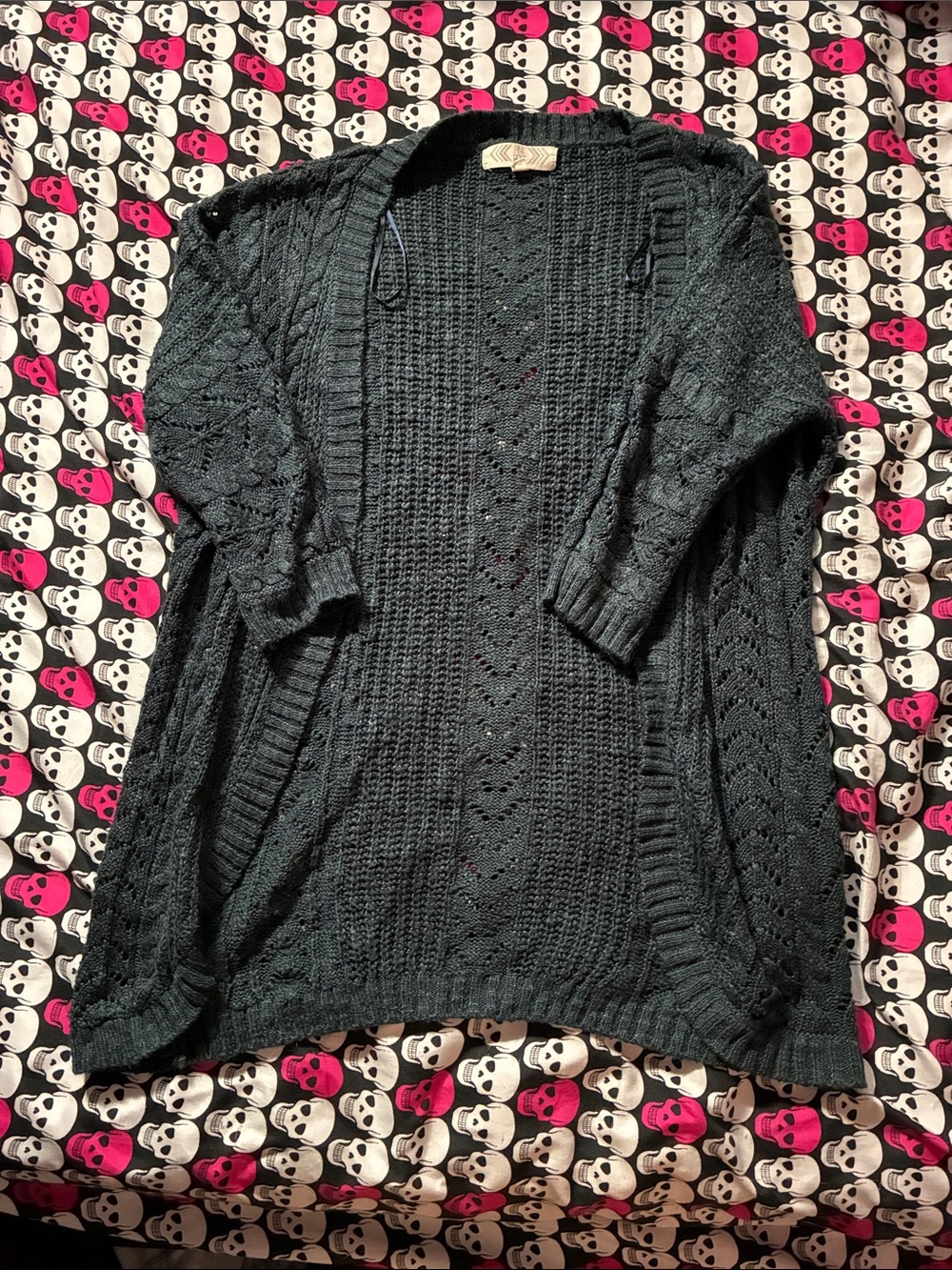 Dark teal knit 3/4 sleeve cardigan sweater
